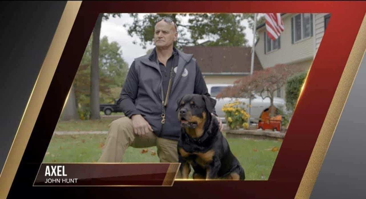John Hunt with his Therapy Dog: Rottweiler named "Axel"